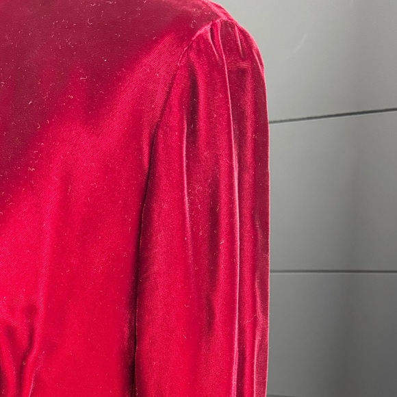 Vintage Red Velvet Like 1960’s Zippered Dress with Cream Lace, Christmas - Picture 9 of 16